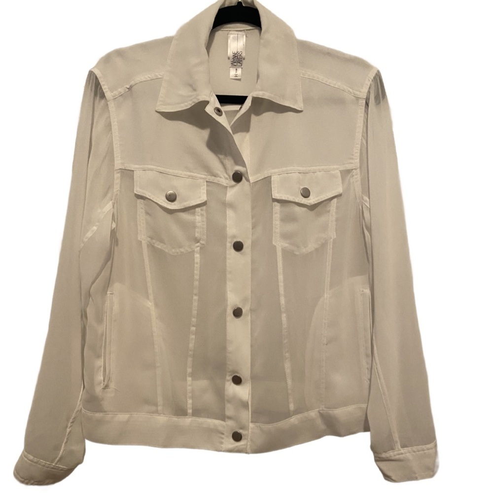 MarlaWynne Wynne Layers Chiffon Jean Jacket White PS Petite Small New